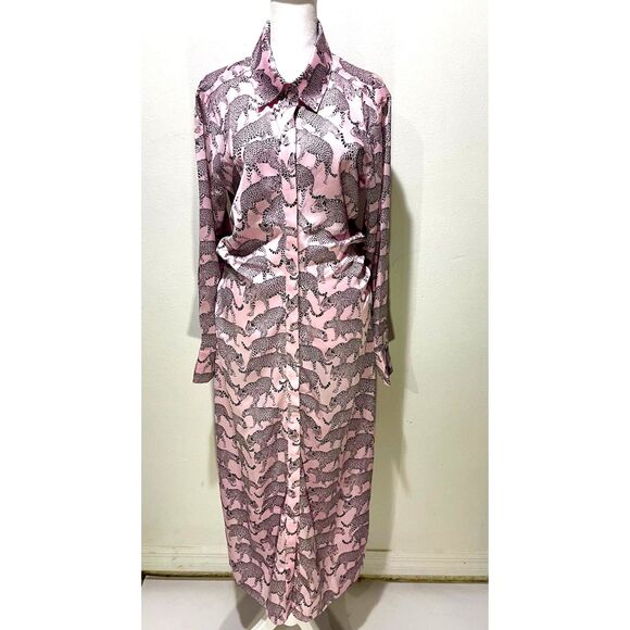 Dresses & Skirts - OTG morris maxi shirt dress leopard parade novelty print ruched pink women's  L